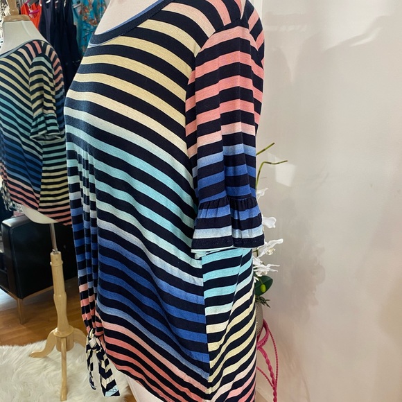 Curvy Plus Navy Rainbow Stripe Hi-Low Top - Picture 2 of 3